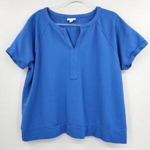 J. Jill Split Neck Short Sleeve French Terry Top Womens Size Large Blue